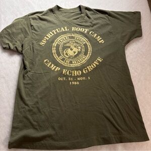 Vintage Olive Green Graphic T-Shirt Single Stitch Soft Lightweight 1986 Men’s M